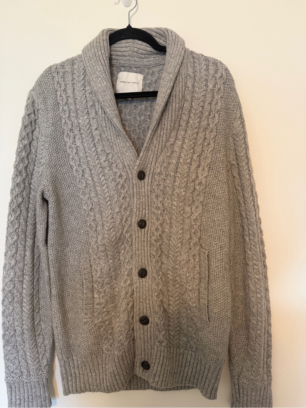American Eagle Outfitters Gray Shawl Collar Cable Knit Cardigan